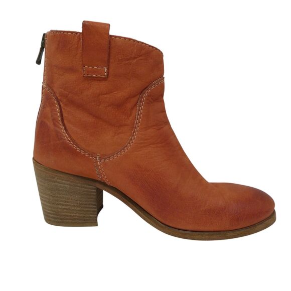 KEB Italia Coral Orange Leather Western Boho Heeled Ankle Boots - Picture 5 of 13